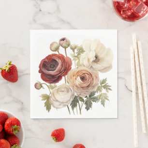Burgundy Cream Ranunculus Flowers Napkin