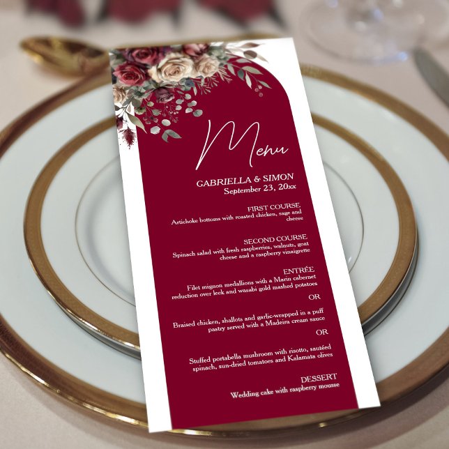 Burgundy & Cream Roses Elegant Arch Wedding Menu (Creator Uploaded)