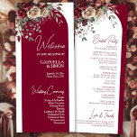 Burgundy & Cream Roses Stylish Arch Wedding Programme<br><div class="desc">Make it easy for your wedding guests to follow along with the ceremony with these beautiful programs. The stylish design features a modern arch shape with a spray of burgundy and cream coloured watercolor roses and greenery draped across the corner. The titles are printed in elegant script lettering and there...</div>
