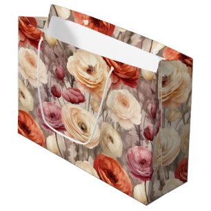 Burgundy Cream Spring Flowers Bridal Shower Large Gift Bag