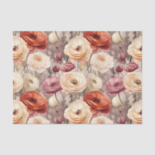 Burgundy Cream Spring Flowers Bridal Shower Tissue Paper