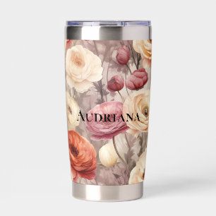 Burgundy Cream Spring Flowers Insulated Tumbler