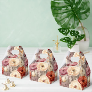 Burgundy Cream Spring Flowers Wedding Favour Box