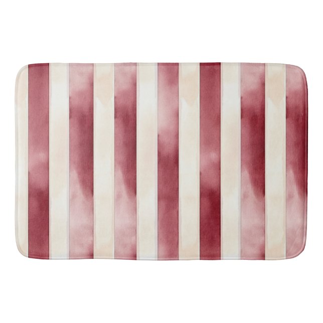 Burgundy Cream Stripes  Bath Mat (Front)