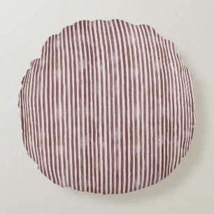 Burgundy Cream Stripes Christmas Round Cushion