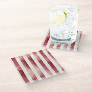 Burgundy Cream Stripes Glass Coaster
