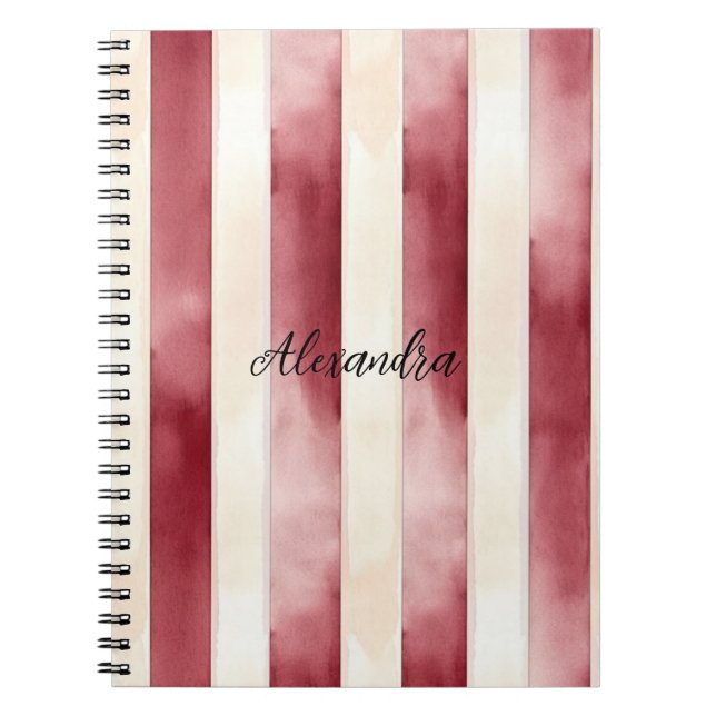 Burgundy Cream Stripes  Notebook (Front)