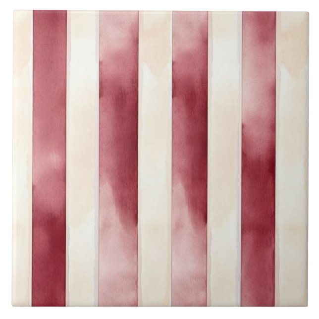 Burgundy Cream Stripes  Tile (Front)