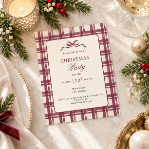 Burgundy Cream Tartan Christmas Party invitation
