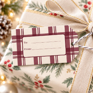 Burgundy Cream Tartan Plaid Christmas Gift Tags