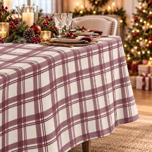 Burgundy Cream Tartan Plaid Tablecloth