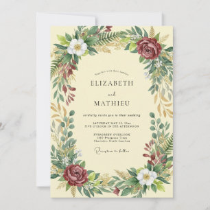 Burgundy Cream Wreath Wedding Invitation