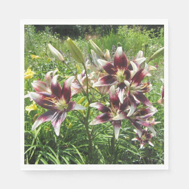 Burgundy Creme Asiatic Lilies, Yellow Daylilies Napkin (Front)