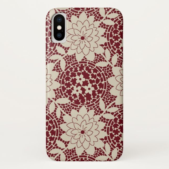 burgundy creme floral lattice damask Case-Mate iPhone case (Back)