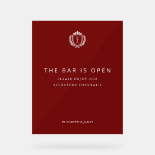 Burgundy Crest Wedding Custom Initials Acrylic Sign