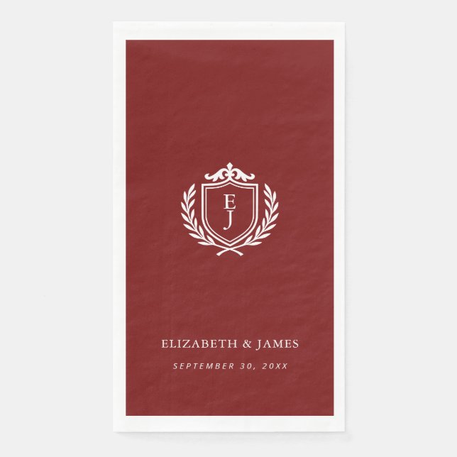 Burgundy Crest Wedding Custom Initials Napkin (Front)