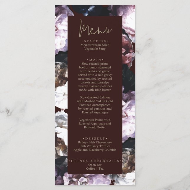 Burgundy Custom Floral Wedding Menu (Front)