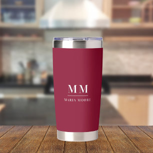 Burgundy custom monogram initials name insulated tumbler