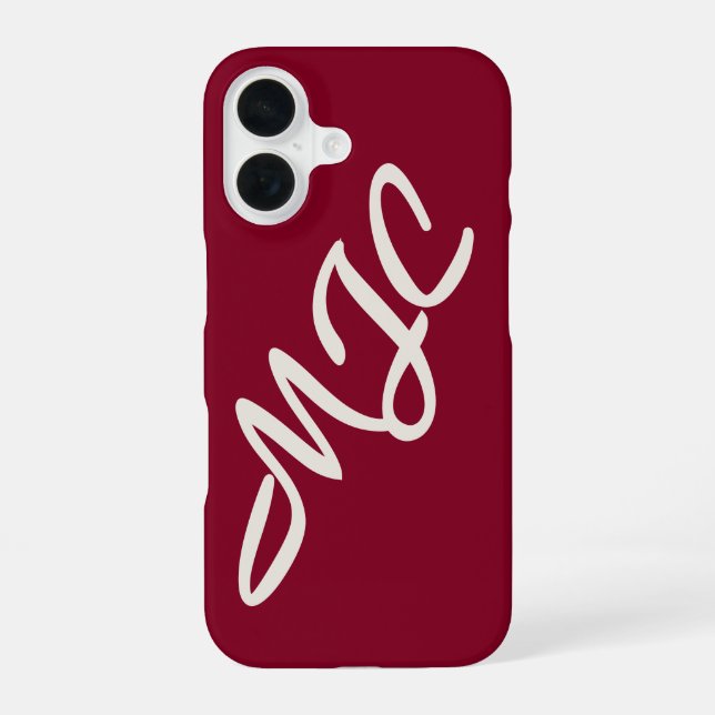 Burgundy Custom Monogram iPhone 16 Case (Back)