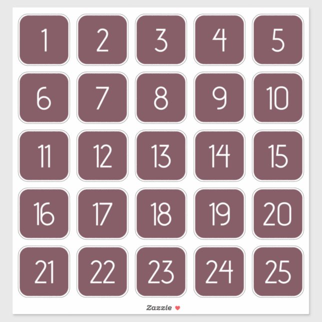 Burgundy Customizable Square Number Stickers  (Sheet)