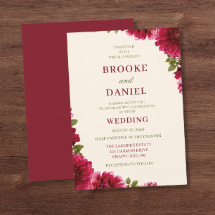 Burgundy Dahlia Corner Bloom Wedding Invitation