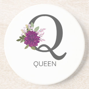 Burgundy Dahlia Floral Alphabet Letter Monogram Coaster