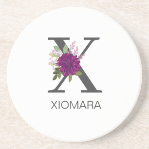 Burgundy Dahlia Floral Alphabet Letter Monogram   Coaster