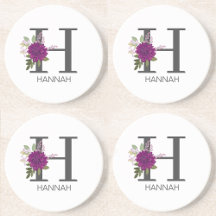 Burgundy Dahlia Floral Alphabet Letter Monogram  