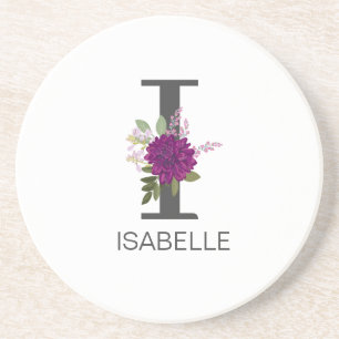Burgundy Dahlia Floral Alphabet Letter Monogram   Coaster