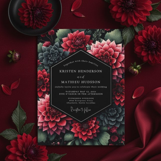 Burgundy Dahlia Opulent Romance Wedding Invitation (Creator Uploaded)