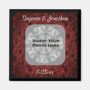 Burgundy Daisies Wedding Photo Personalised Magnet