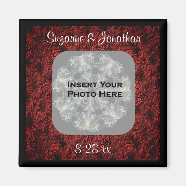 Burgundy Daisies Wedding Photo Personalised Magnet (Front)
