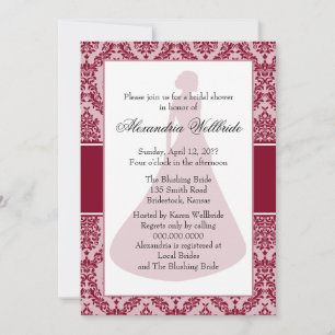 Burgundy Damask Bridal Shower Invitation