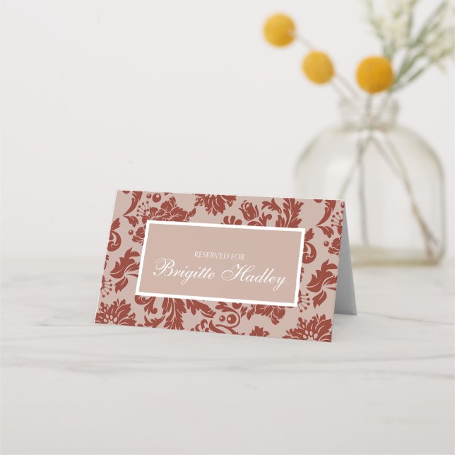 Burgundy damask custom place card (Front)