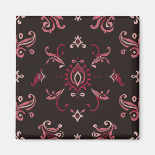 Burgundy Damask Floral Ornament Pattern Magnet