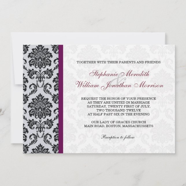 Burgundy Damask Monogram Invitation (Front)
