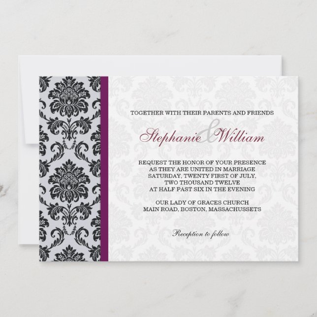 Burgundy Damask Monogram Invitation (Front)