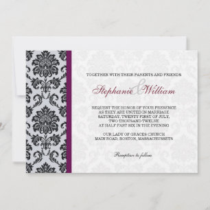 Burgundy Damask Monogram Invitation