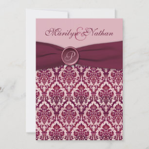 Burgundy Damask Monogrammed Wedding Invitation