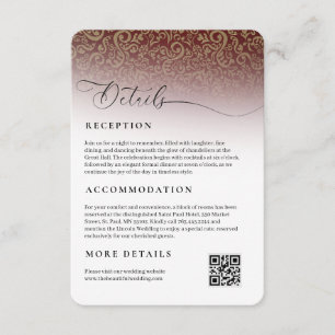 Burgundy Damask Wedding Reception Details Enclosur Enclosure Card