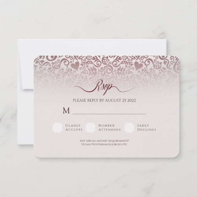 Burgundy Damask Wedding Thank You Photo Card (Front)