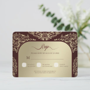 Burgundy Damask Wedding Thank You Photo Card