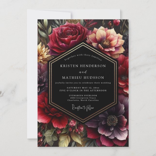 Burgundy Dark Bloom Wedding Invitation (Front)