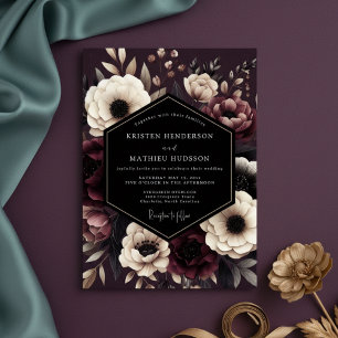 Burgundy Dark Floral Romance Wedding Invitation