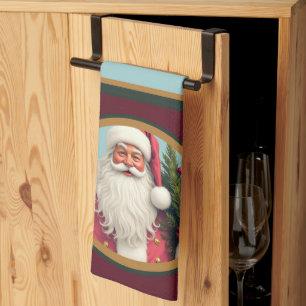 Burgundy dark green and gold tea towel