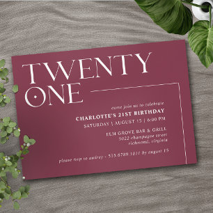 Burgundy Dark Red   Elegant Maroon 21st Birthday Invitation
