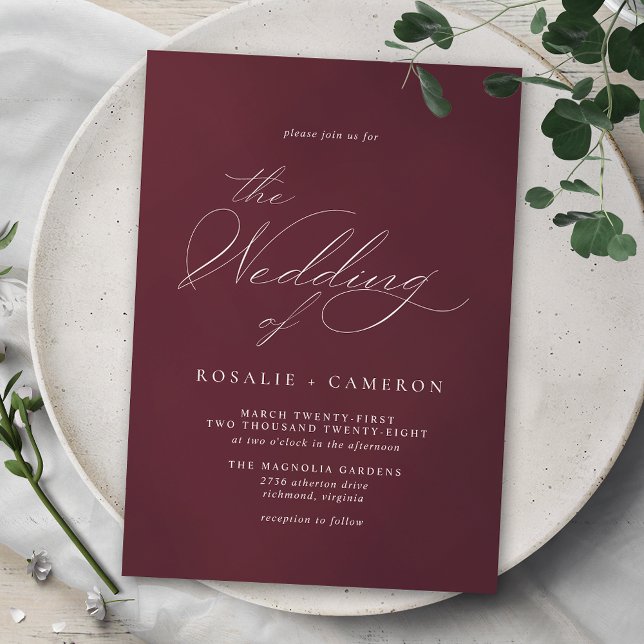 Burgundy Dark Red | Elegant Script Maroon Wedding Invitation (Creator Uploaded)