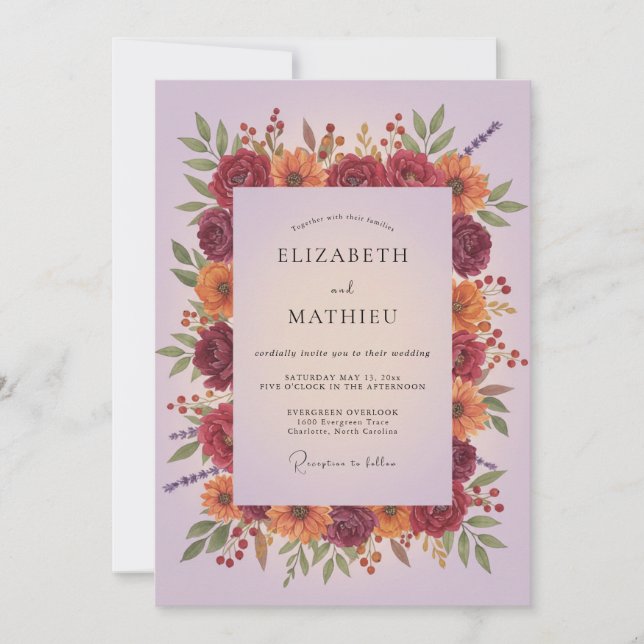 Burgundy Dazzling Autumn Wedding Invitation (Front)