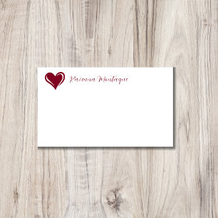Burgundy Decorative Heart Script Name Note Card