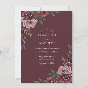 Burgundy Deep Floral Embrace Wedding Invitation
